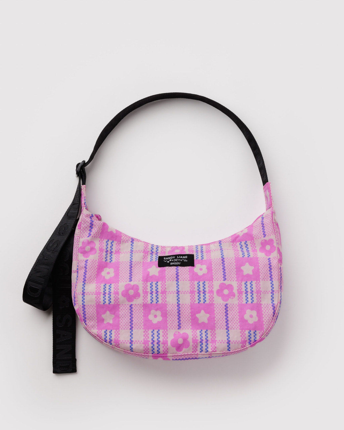 Baggu Popular - Medium Nylon Crescent Bag Market Plaid Pink
