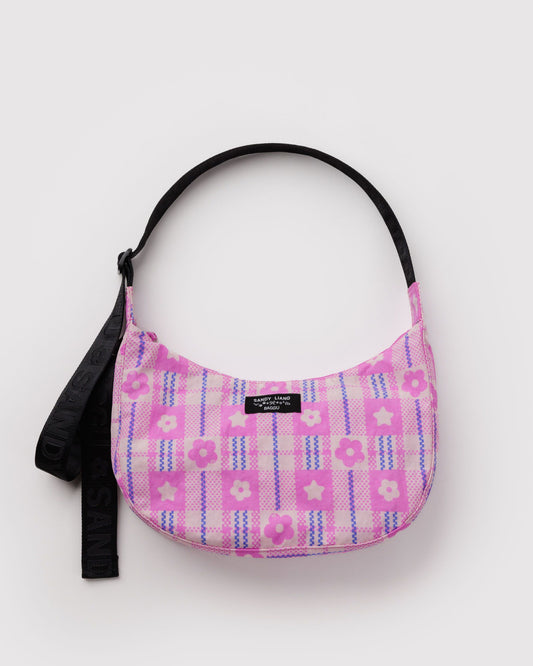 Baggu Popular - Medium Nylon Crescent Bag Market Plaid Pink