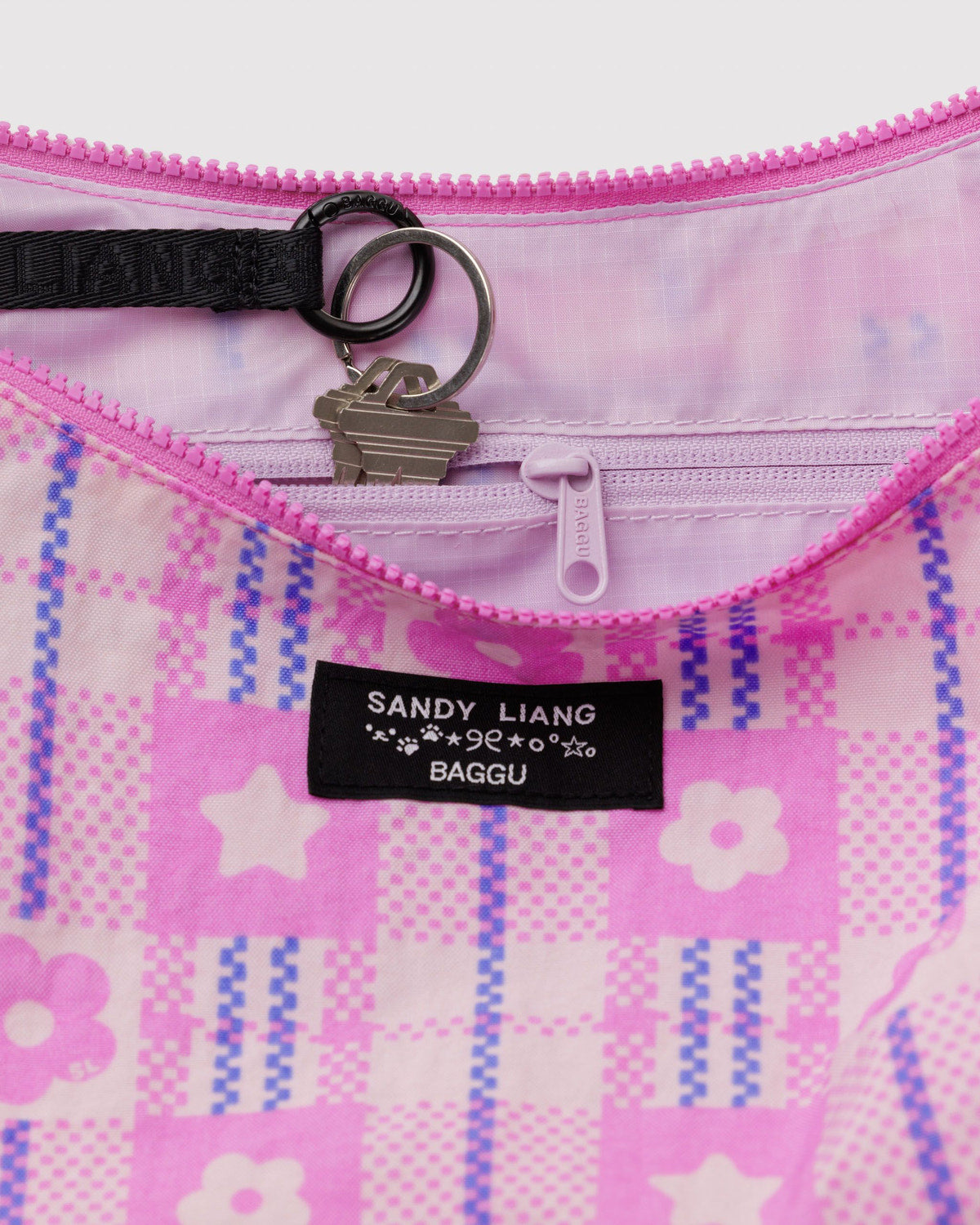 Baggu Popular - Medium Nylon Crescent Bag Market Plaid Pink