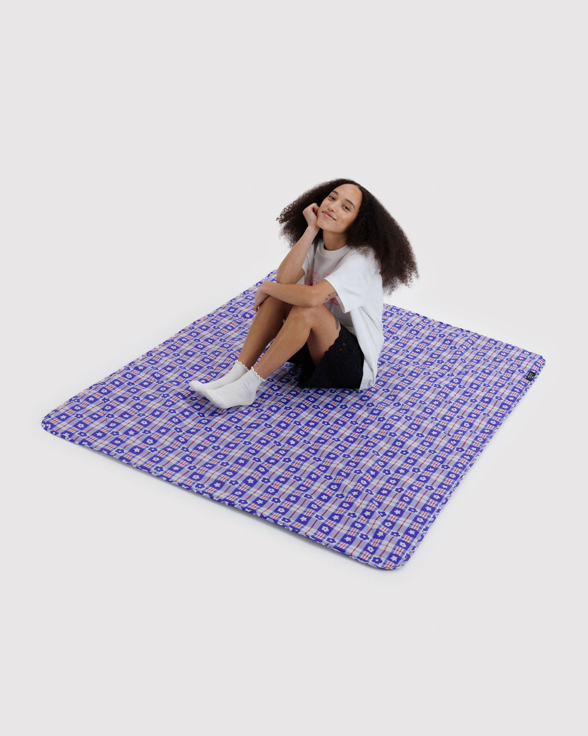 Baggu Value - Puffy Picnic Blanket Market Plaid Blue